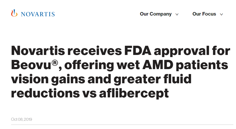 FDA批准诺华眼科新药Beovu上市